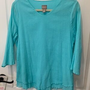 Gauze  Aqua Top Chicos Size 2 (12-14) Scalloped tiered  hemline